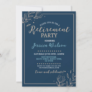 Silver Surprise Retirement Glitter Party Blue Invitation