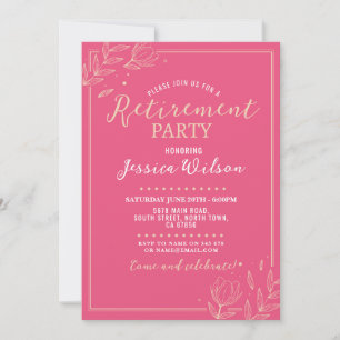 Silver Surprise Retirement Glitter Party Pink Invitation