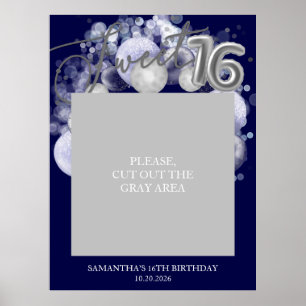 Silver Sweet 16 Balloons Photo Prop Royal Blue Poster