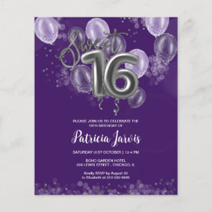 Silver Sweet 16 Bday Balloons Budget Invitations