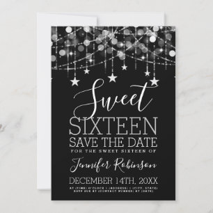 Silver Sweet 16 Sparkly String Lights Save Date Save The Date