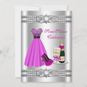 Silver Sweet Sixteen Gown 5x7 Invite