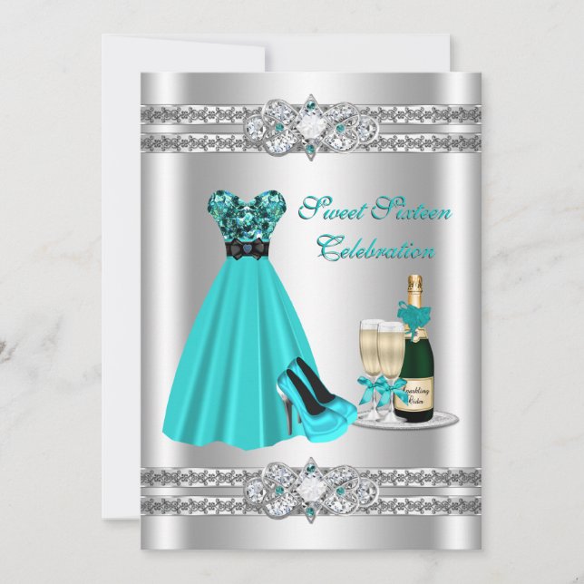 Silver Sweet Sixteen Gown 5x7 Invite (Front)