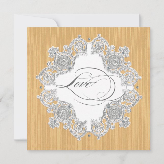 Silver Swirl Moire - Gold Grey Formal Wedding Invitation (Front)