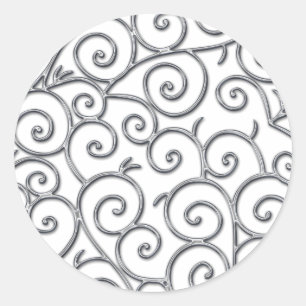 silver swirls classic round sticker