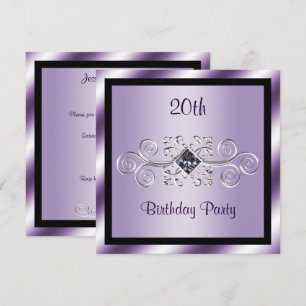Silver Swirls & Diamond 20th Birthday Party Invitation