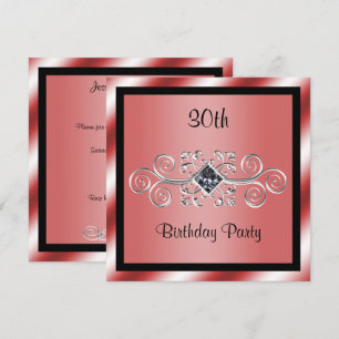 Silver Swirls & Diamond 30th Birthday Party Invitation