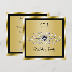 Silver Swirls & Diamond 40th Birthday Party Invitation