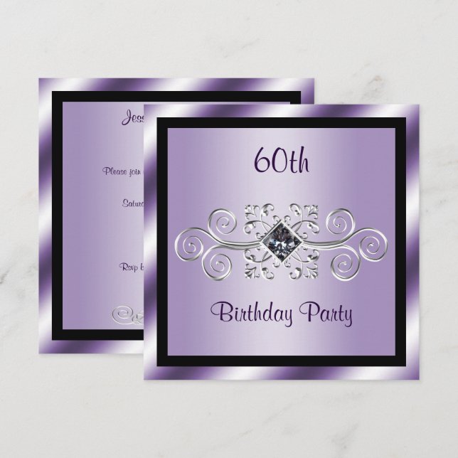 Silver Swirls & Diamond 60th Birthday Party Invitation (Front/Back)