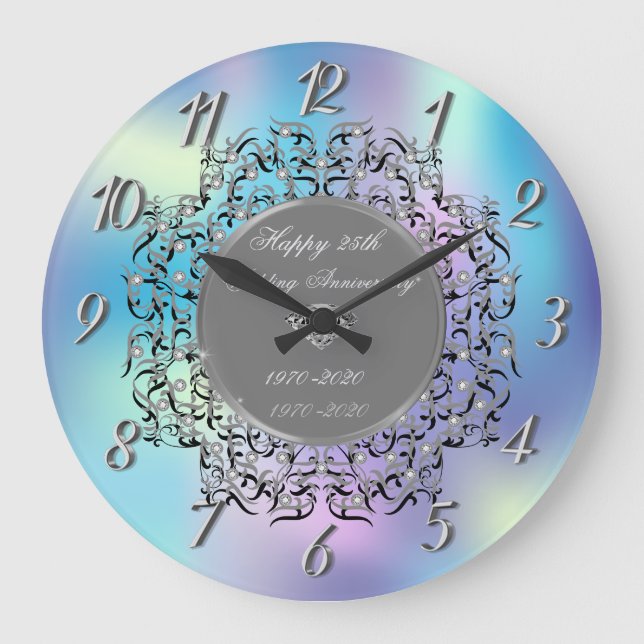 Silver Swirls Holographic 50 Wedding Anniversary Large Clock (Front)