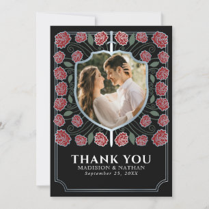 Silver Sword Shield Medieval Fantasy Wedding Thank You Card