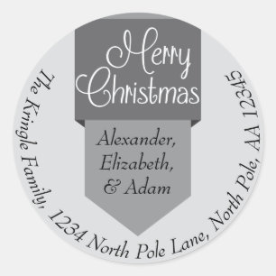 Silver Tab Merry Christmas Name & Address Sticker