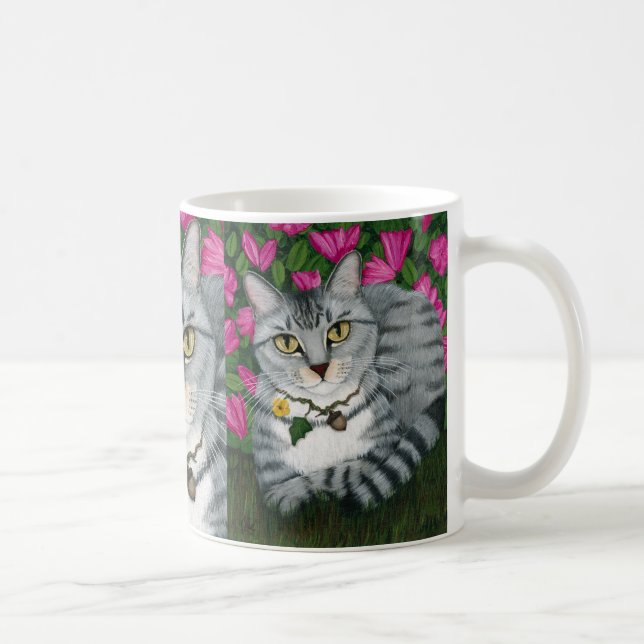 Silver Tabby Cat Azalea Garden Cat Mug (Right)
