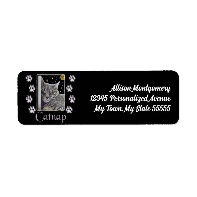 Silver Tabby Cat Lover Catnap Art Address (Front)