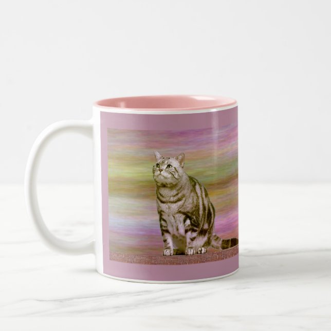 Silver Tabby Cat Two-Tone Coffee Mug (Left)