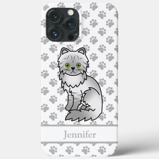 Silver Tabby Chinchilla Grey Persian Cat & Name Case-Mate iPhone Case (Back)
