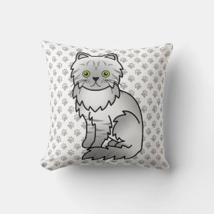 Silver Tabby Chinchilla Grey Persian Cat & Paws Throw Pillow