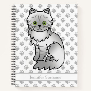 Silver Tabby Chinchilla Persian Cat & Custom Text Notebook