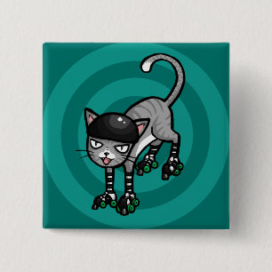 Silver Tabby on RollerSkates 2 Inch Square Button