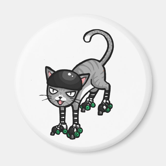 Silver Tabby on RollerSkates Magnet (Front)