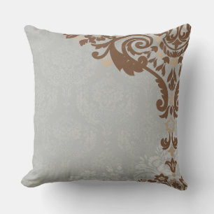 Silver Tan Elegant Square Throw Pillow