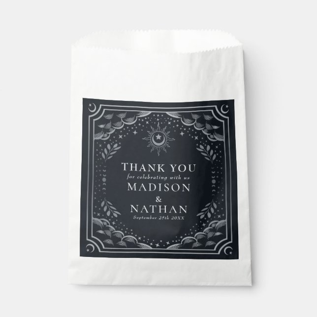 Silver Tarot Card Gothic Wedding Favour Bag (Front)