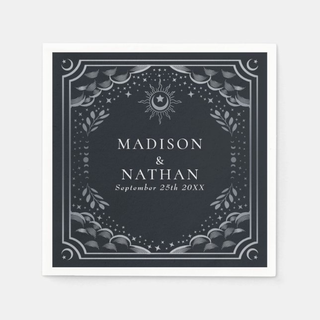 Silver Tarot Card Gothic Wedding  Napkins (Front)