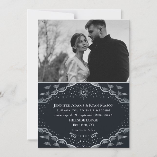 Silver Tarot Card Wedding Magnetic Photo Card (Front)