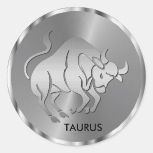 Silver Taurus ♉ the Bull - Zodiac Horoscope Classic Round Sticker