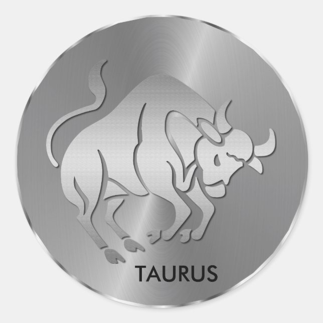 Silver Taurus ♉ the Bull - Zodiac Horoscope Classic Round Sticker (Front)