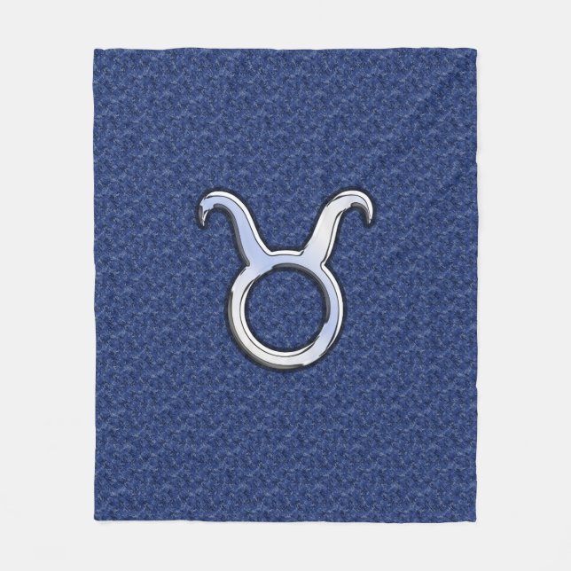 Silver Taurus Zodiac Sign Navy Blue Digital Camo Fleece Blanket (Front)