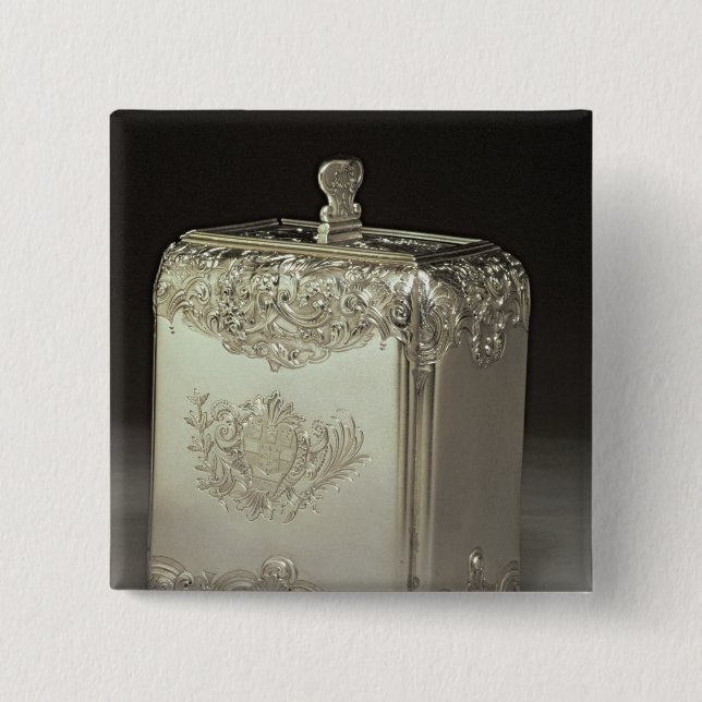 Silver tea canister by Paul de Lamerie 2 Inch Square Button (Front)