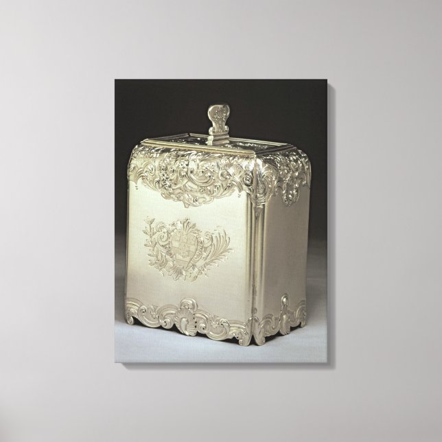 Silver tea canister by Paul de Lamerie Canvas Print (Front)
