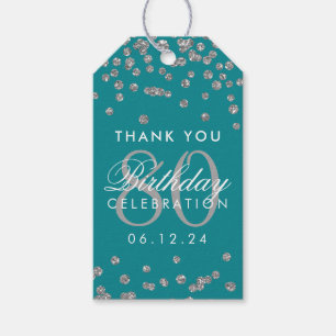 Silver Teal 80 Birthday Thank You Glitter Gift Tags