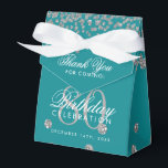 Silver Teal 80th Birthday Thank You Confetti Favor Box<br><div class="desc">Elegant "Thank You" 80th Birthday Silver Faux Glitter Confetti Teal design.</div>