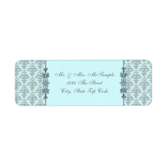 Silver Teal Blue Damask Address Labels