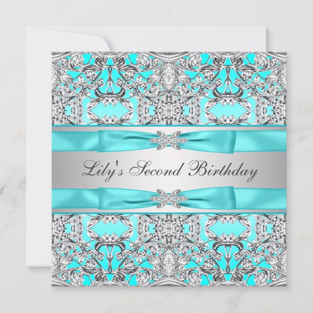 Silver Teal Blue Girls Birthday Party Invitation (Front)