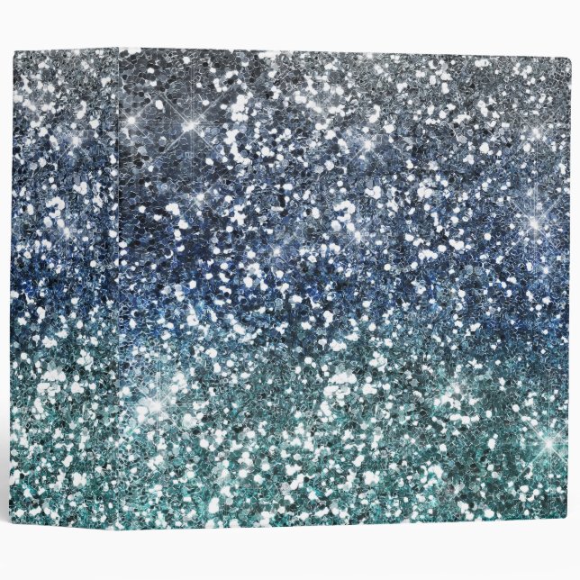 Silver Teal Blue Glitter Look Binder (Front/Spine)