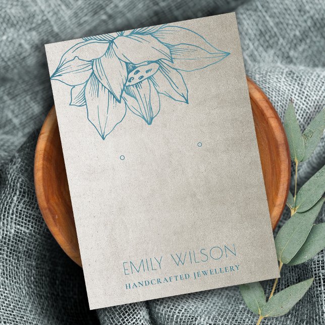 SILVER TEAL BLUE LOTUS SIMPLE EARRING DISPLAY BUSINESS CARD (Creator Uploaded)