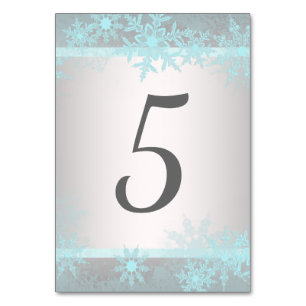 Silver Teal Blue Snowflake Table Number Cards