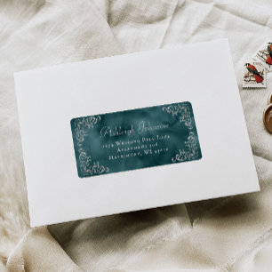 Silver Teal Blue Wedding RSVP Return Address Label