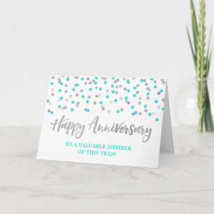 Silver Teal Confetti Employee Anniversary Card