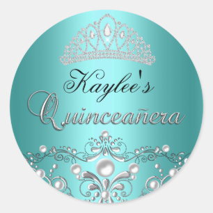 Silver & Teal Damask Pearl Quinceanera Sticker