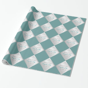 Silver Teal Diamond Wedding Gift Wrapping Paper