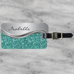 Silver Teal Faux Glitter Glam Personalized Metal Luggage Tag<br><div class="desc">This design may be personalized in the area provided by changing the photo and/or text. Or it can be customized by clicking Personalize this Template and then choosing the click to customize further option and delete or change the colour of the background, add text, change the text colour or style,...</div>
