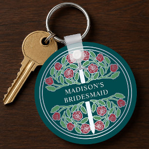 Silver Teal Floral Bridesmaid Royal Wedding Gift Keychain