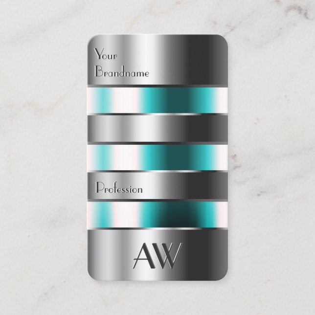 Silver Teal Glass Engraving Letters with Monogram Business Card (Front)