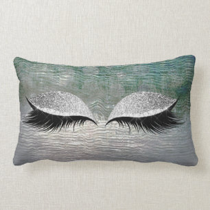 Silver Teal Glitter Black Glam Make Up Grey Lumbar Pillow