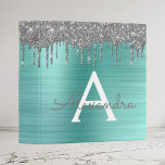 Silver Teal Glitter Brushed Metal Monogram Name Binder<br><div class="desc">Silver and Teal Aqua Blue Faux Foil Metallic Sparkle Glitter Brushed Metal Monogram Name and Initial Planner Binder. This makes the perfect sweet 16 birthday,  wedding,  bridal shower,  anniversary,  baby shower or bachelorette party gift for someone that loves glam luxury and chic styles.</div>