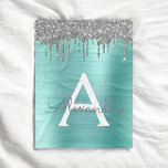 Silver Teal Glitter Brushed Metal Monogram Name Fleece Blanket<br><div class="desc">Silver and Teal Aqua Blue Faux Foil Metallic Sparkle Glitter Brushed Metal Monogram Name and Initial Fleece Blanket. This makes the perfect sweet 16 birthday,  wedding,  bridal shower,  anniversary,  baby shower or bachelorette party gift for someone that loves glam luxury and chic styles.</div>